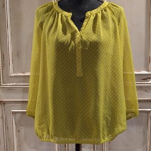 Liz Claiborne Lime green polka dot top M
